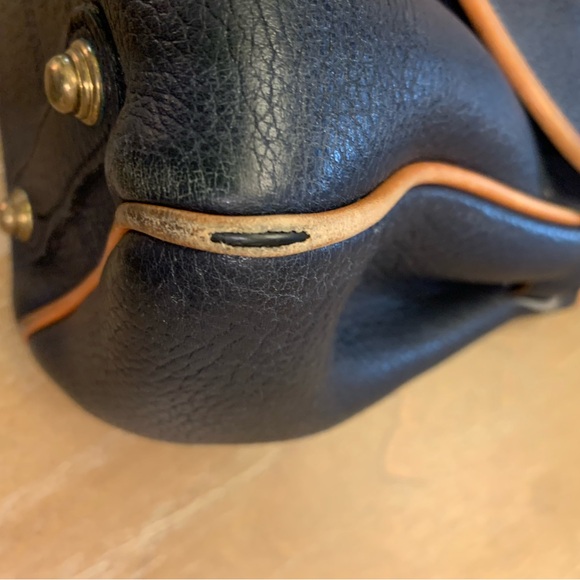 Dooney & Bourke Navy and Brown Leather Satchel - Picture 9 of 14
